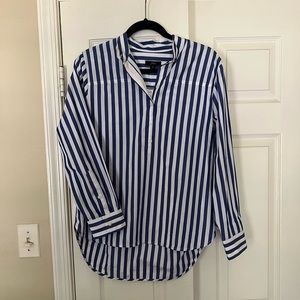 NWT J. Crew white and blue striped popover shirt